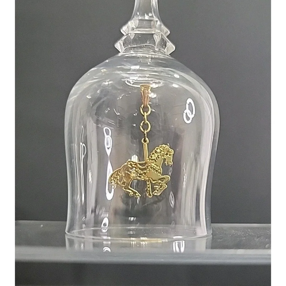 Vintage Lead Crystal Bell With Carousel Horse Clapper, 4.5